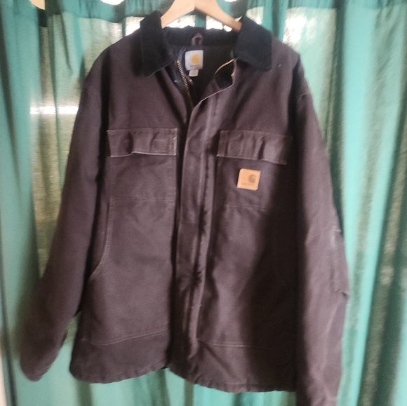 Mens Carhartt Jacket Brown Chore Coat Size X-Large Tall with